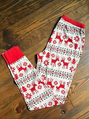 Hanna Andersson Red & White Reindeer Patterned Pajama Bottoms